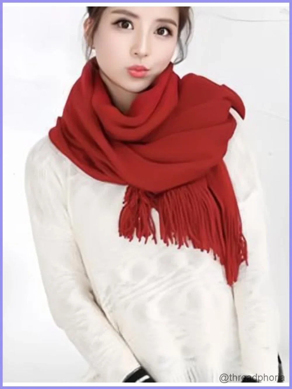 Wool Blend Long Scarf with Tassels Heavyweight Winter Wrap